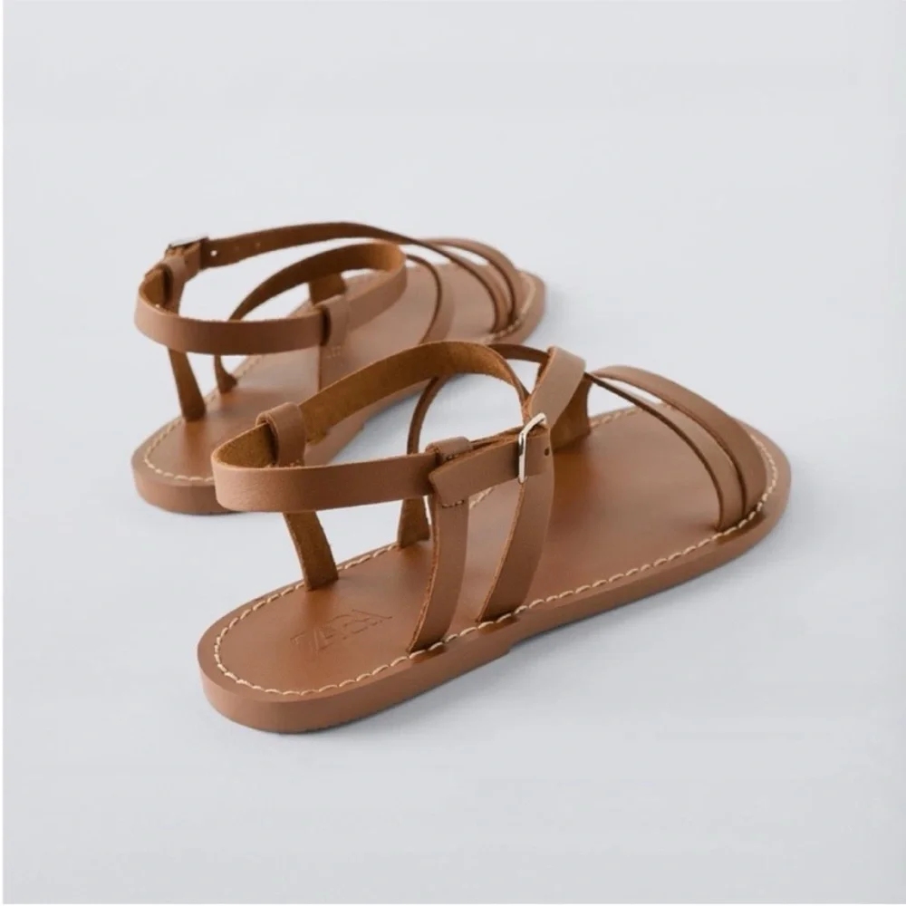 Zara Kids, Brown, LEATHER STRAPPY SANDALS, size 1 (8.0 inches)